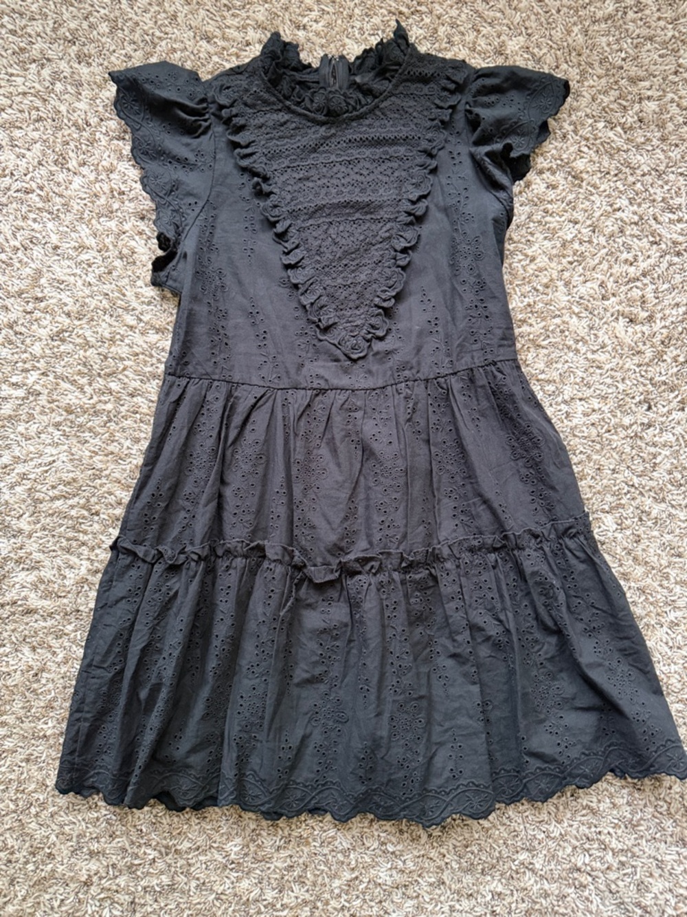 House of Harlow 1960 Black Eyelet Ruffle Tiered Mini Dress